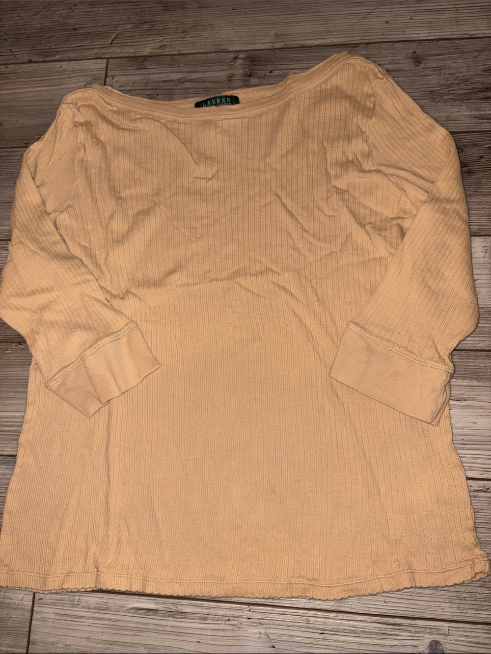 Ralph Lauren women’s Ribbed half Sleeve Top in Light Tan 2x